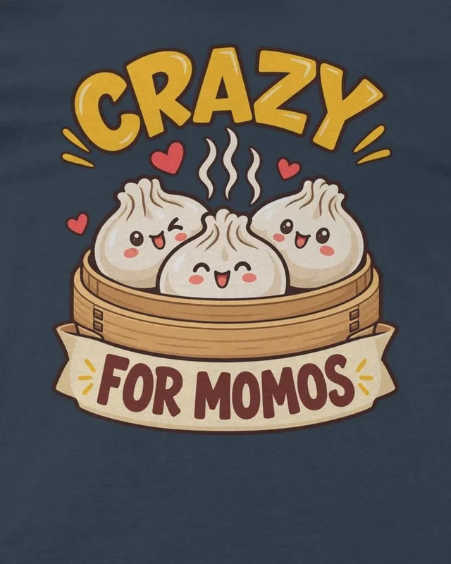 Crazy for Momos Regular T-Shirt in Navy Blue — design detail