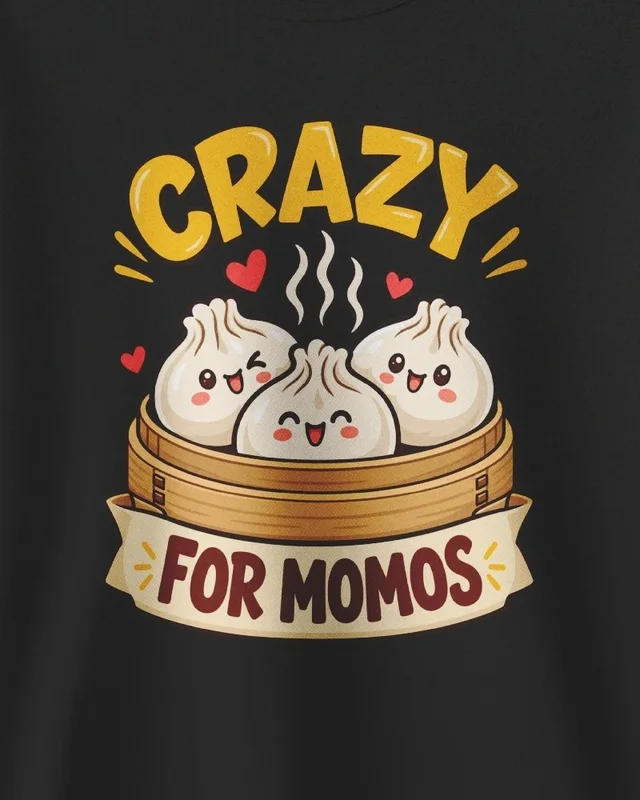 Crazy for Momos Sweatshirt in Black — design detail