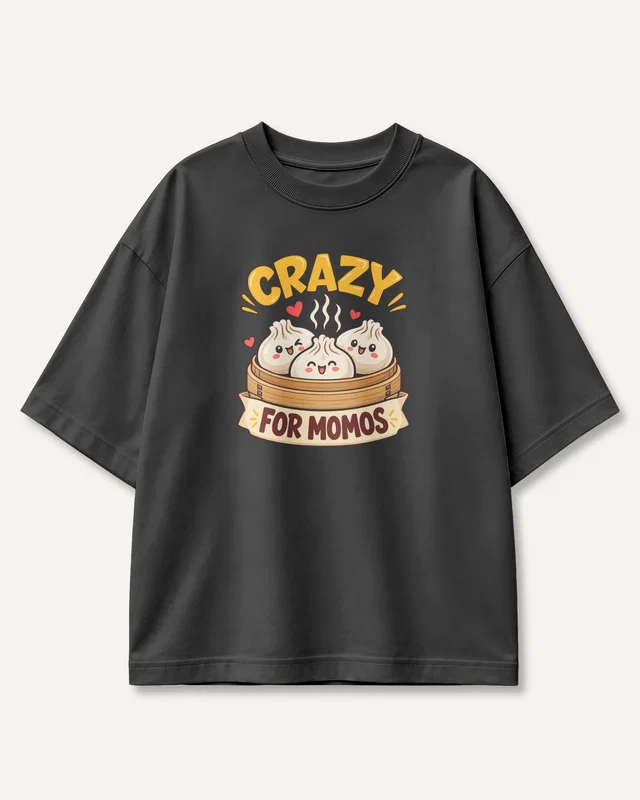 Crazy for Momos Oversized T-Shirt in Black — front