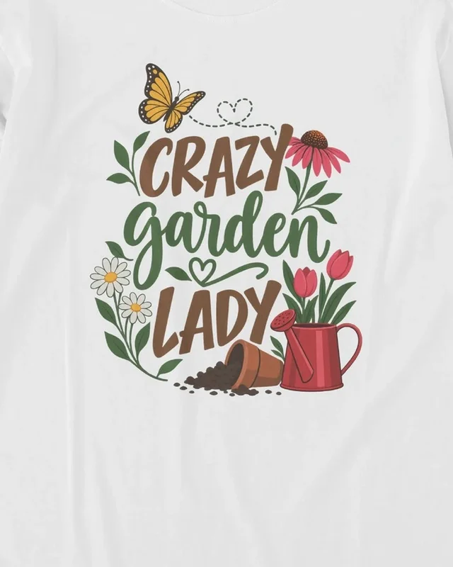 Crazy Garden Lady Long-Sleeve T-Shirt in White — design detail