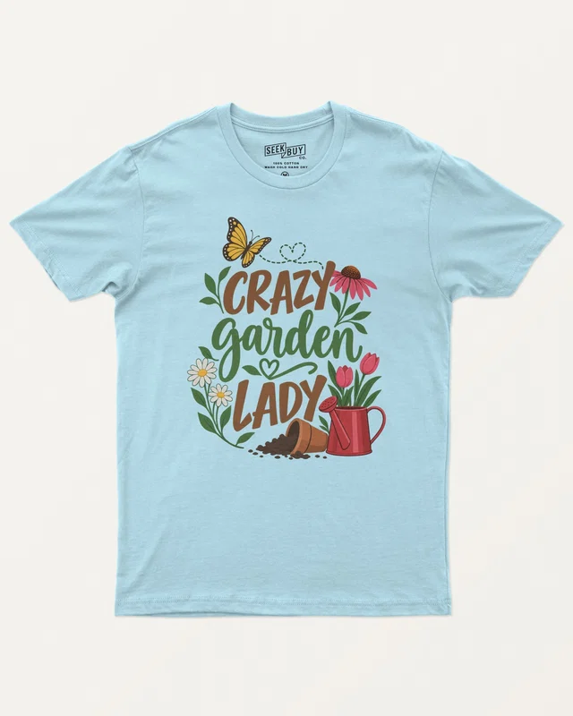 Crazy Garden Lady Regular T-Shirt in Baby Blue — front