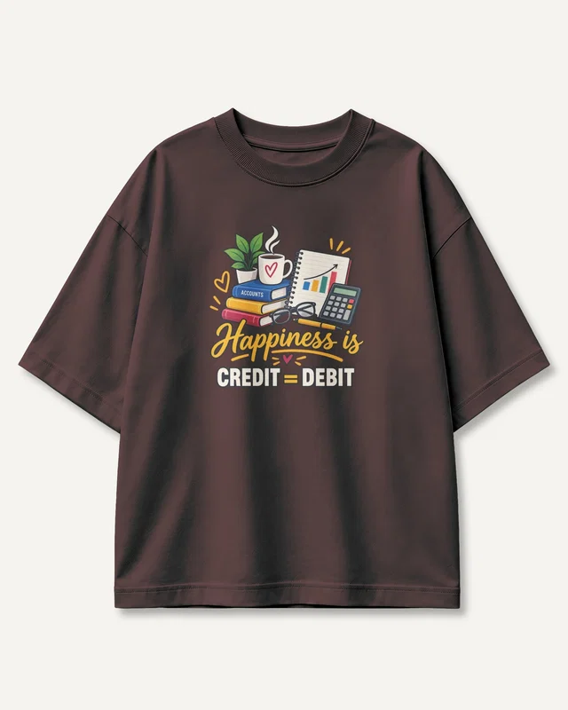 Happiness Is Credit Equals Debit Oversized T-Shirt in Maroon — front