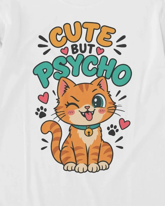 Cute but Psycho Long-Sleeve T-Shirt in White — design detail