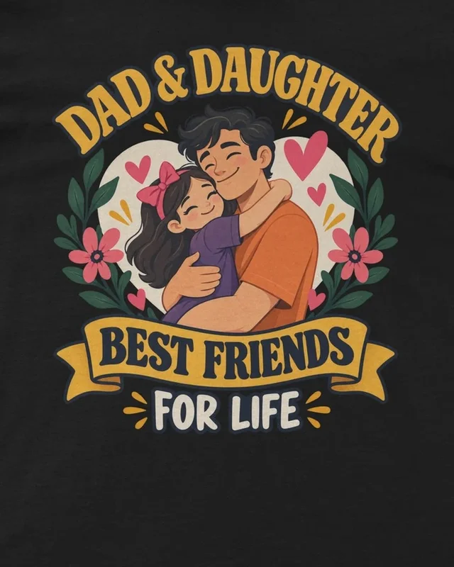 Dad and Daughter Best Friends for Life Regular T-Shirt in Black — design detail