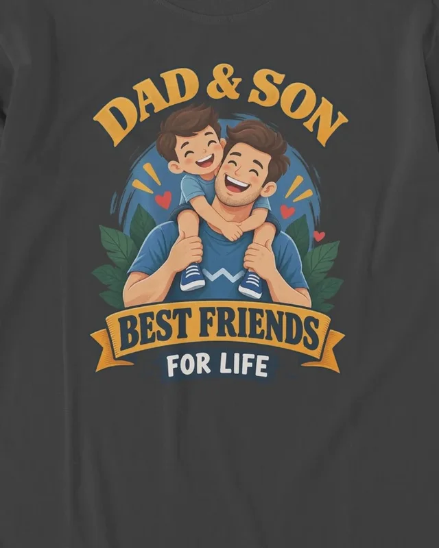 Dad and Son Best Friends for Life Long-Sleeve T-Shirt in Black — design detail