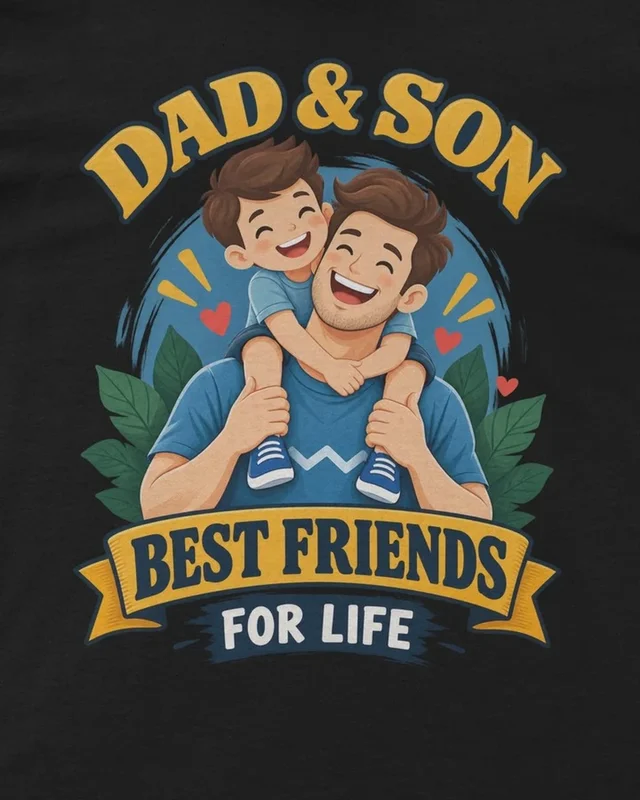 Dad and Son Best Friends for Life Regular T-Shirt in Black — design detail