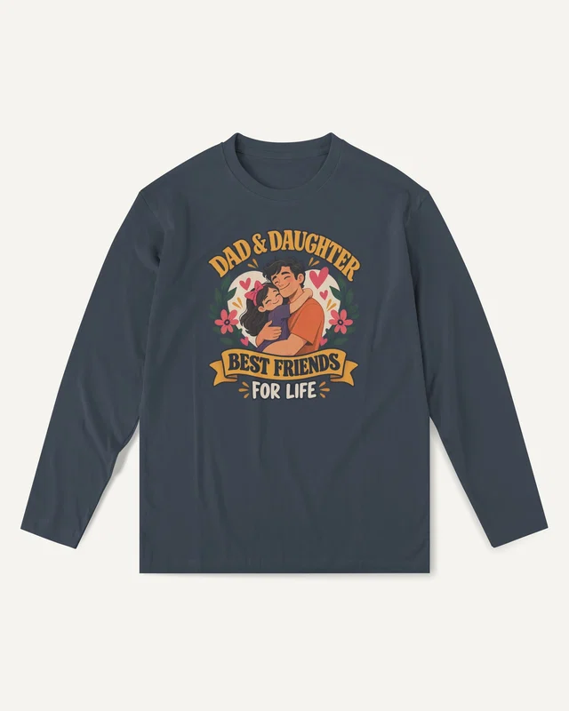 Dad and Daughter Best Friends for Life Long-Sleeve T-Shirt in Navy Blue — front