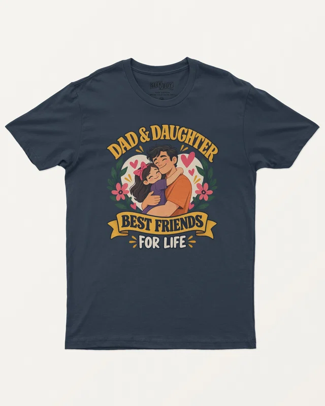 Dad and Daughter Best Friends for Life Regular T-Shirt in Navy Blue — front