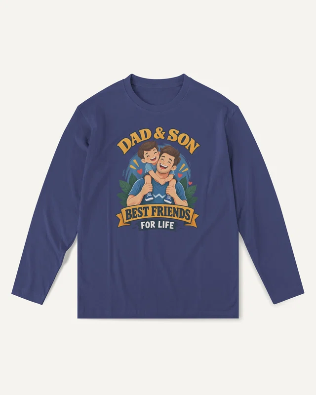 Dad and Son Best Friends for Life Long-Sleeve T-Shirt in Royal Blue — front