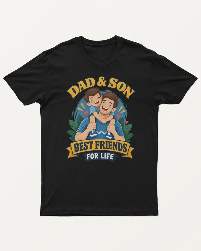 Dad and Son Best Friends for Life Regular T-Shirt in Black — front