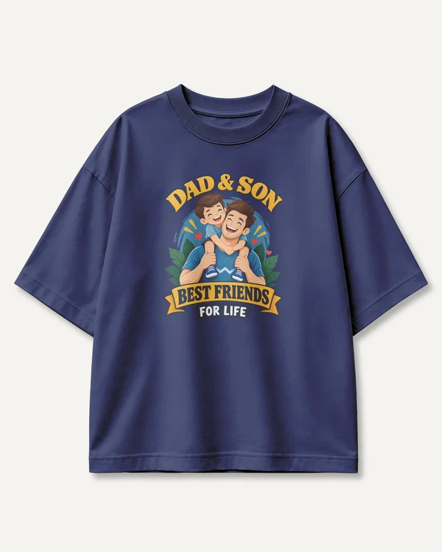 Dad and Son Best Friends for Life Oversized T-Shirt in Royal Blue — front