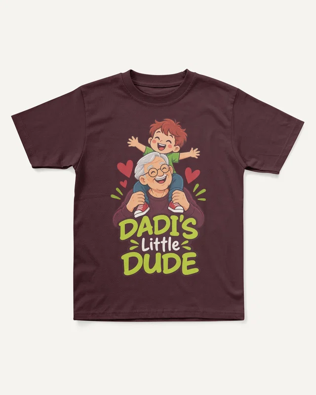 Dadi's Little Dude Kids’ T-Shirt in Maroon — front