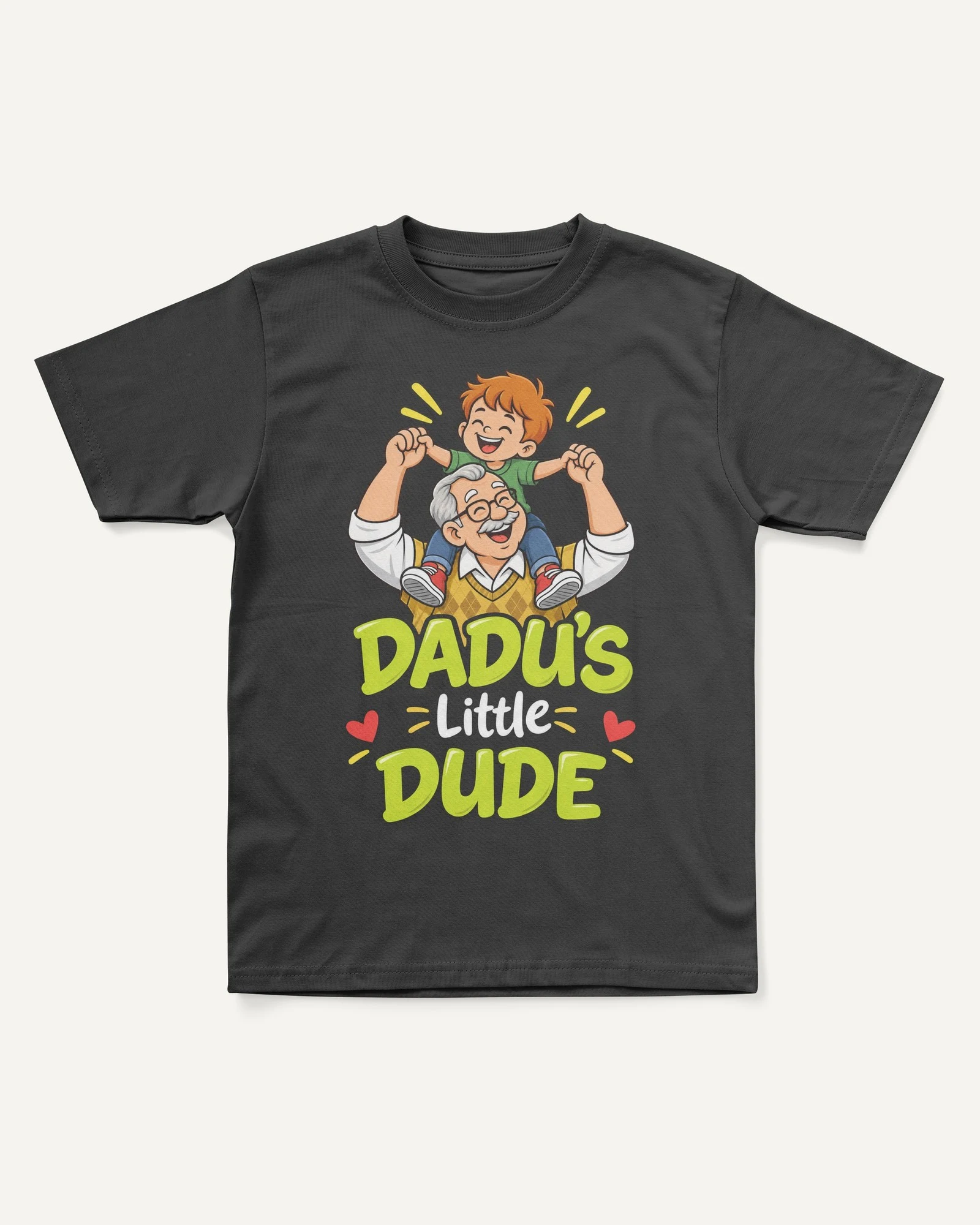 Dadu's Little Dude Kids’ T-Shirt Black front Dadu's Little Dude Kids’ T-Shirt in Black — front