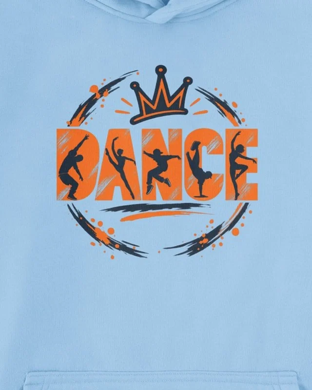Dance Crown Graphic Hoodie in Baby Blue — cropped design detail