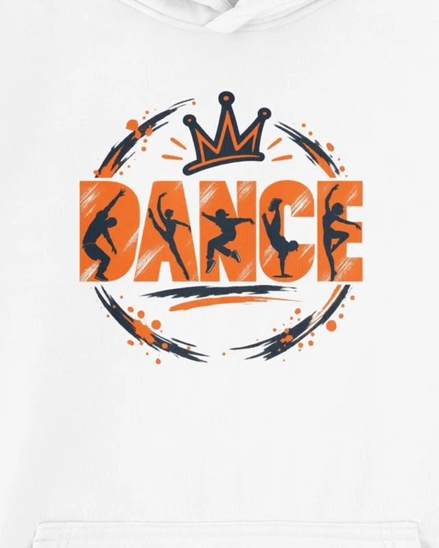 Dance Crown Graphic Hoodie in White — cropped design detail