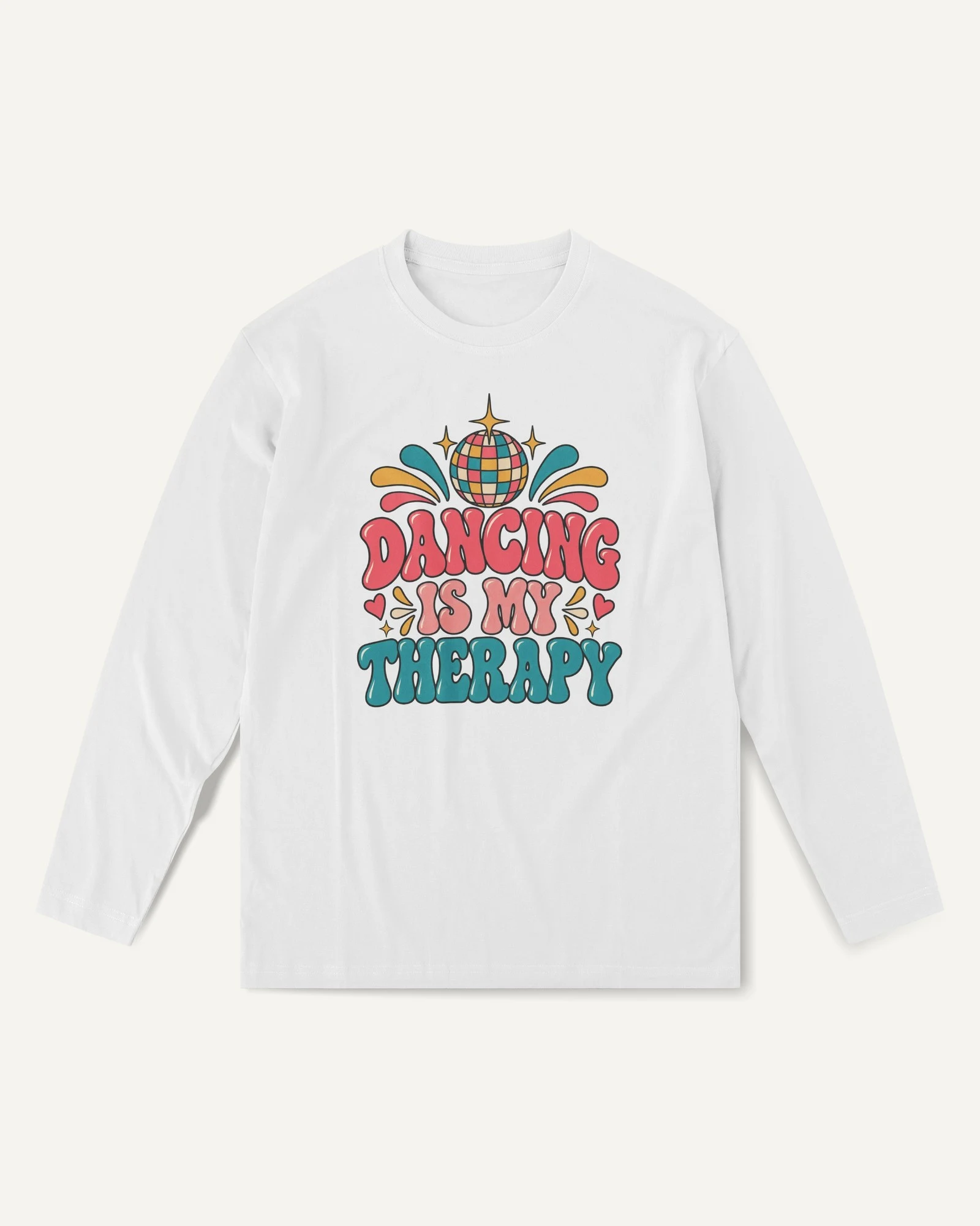Dancing Is My Therapy Long-Sleeve T-Shirt in White — front Dancing Is My Therapy Long-Sleeve T-Shirt in White — front