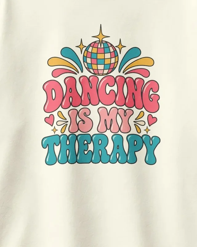 Dancing Is My Therapy Oversized T-Shirt in Off White — design detail
