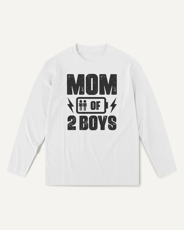 Mom of Two Boys Long-Sleeve T-Shirt in White — front