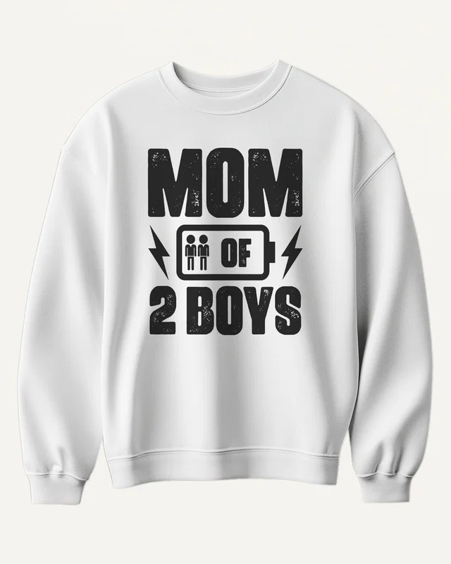 Mom of Two Boys Sweatshirt in White — front