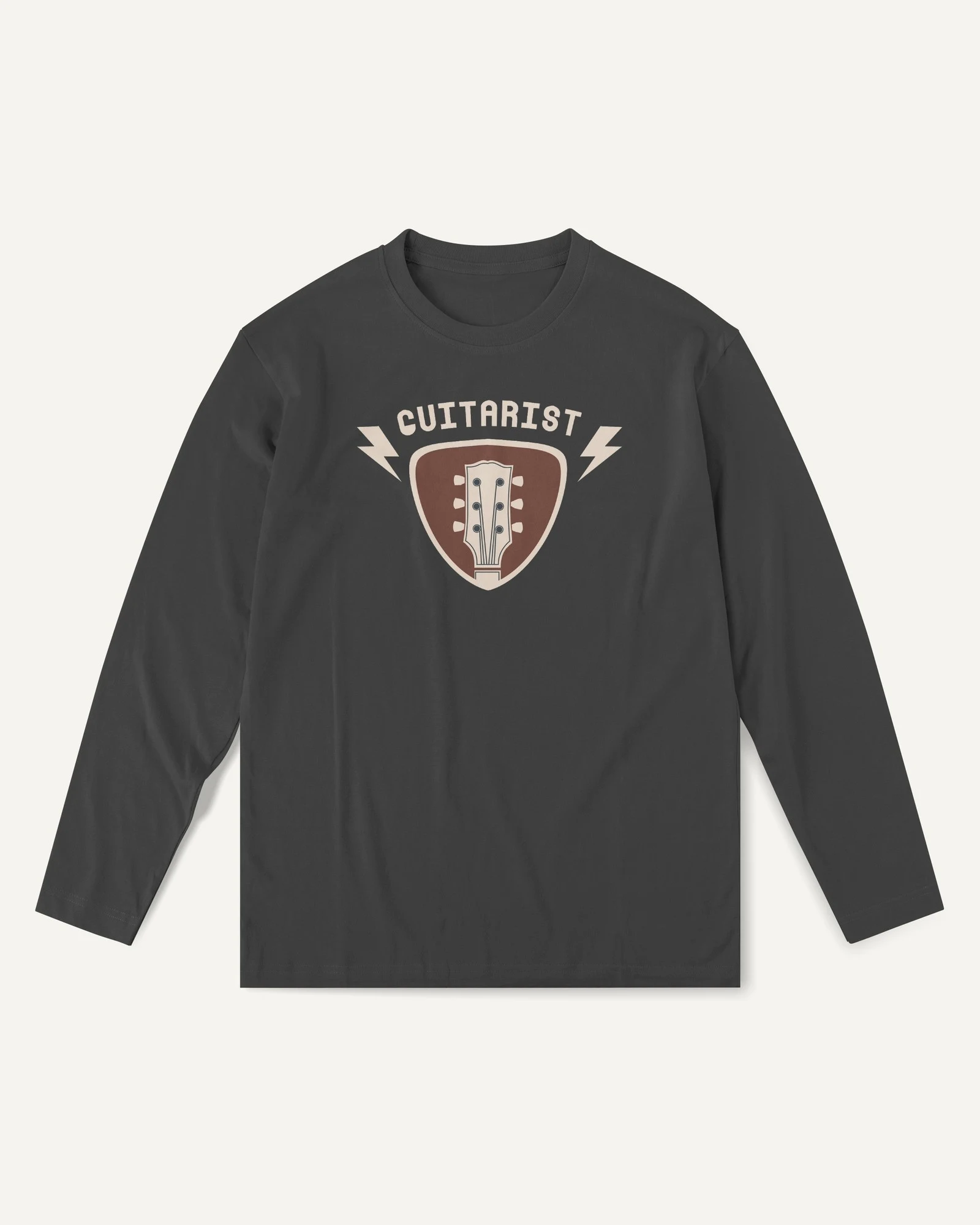 Guitarist Long-Sleeve T-Shirt in Black — front Guitarist Long-Sleeve T-Shirt in Black — front