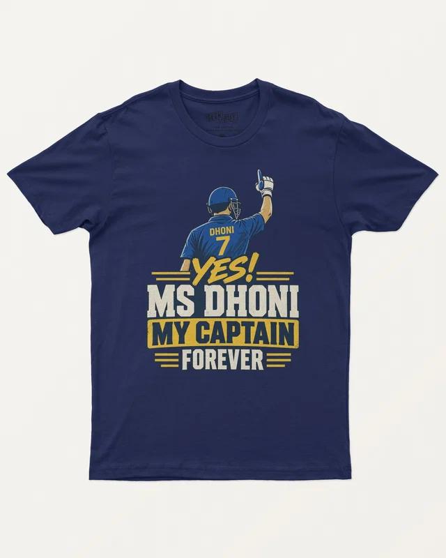 MS Dhoni My Captain Forever Regular T-Shirt in Royal Blue — front