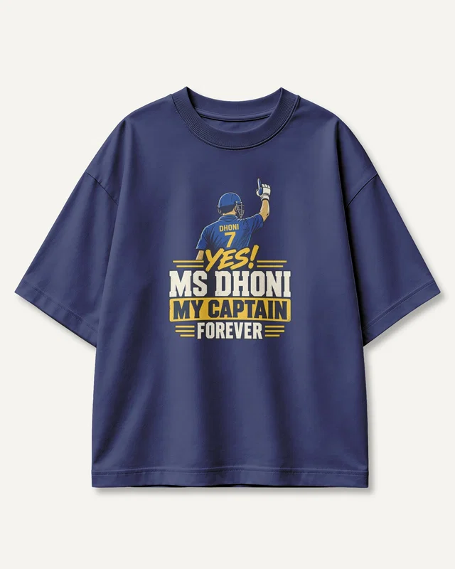 MS Dhoni My Captain Forever Oversized T-Shirt in Royal Blue — front