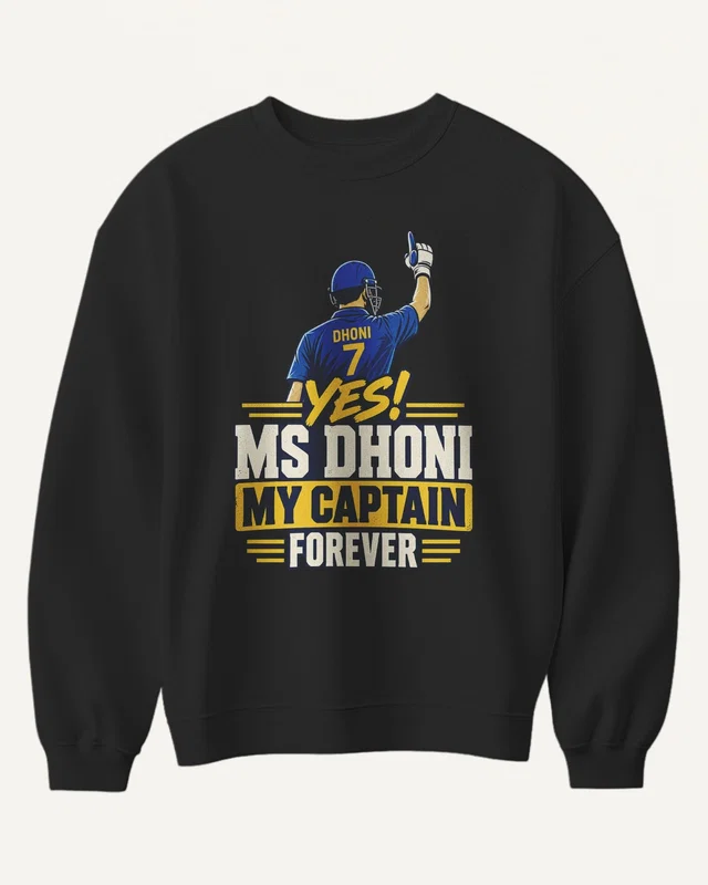 MS Dhoni My Captain Forever Sweatshirt in Black — front