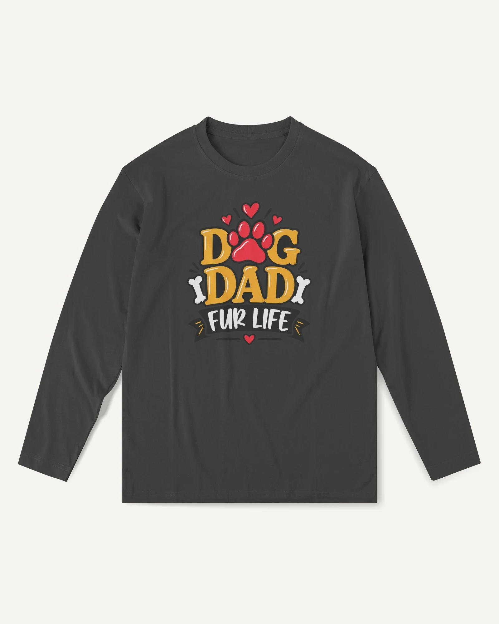Dog Dad Fur Life Long-Sleeve T-Shirt in Black — front Dog Dad Fur Life Long-Sleeve T-Shirt in Black — front