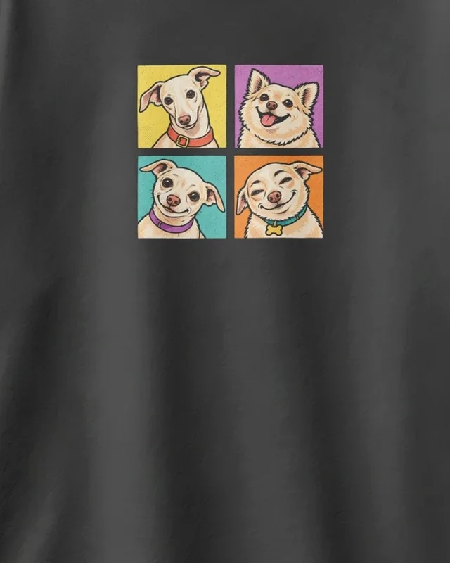 Dog Expressions Oversized T-Shirt in Black — design detail