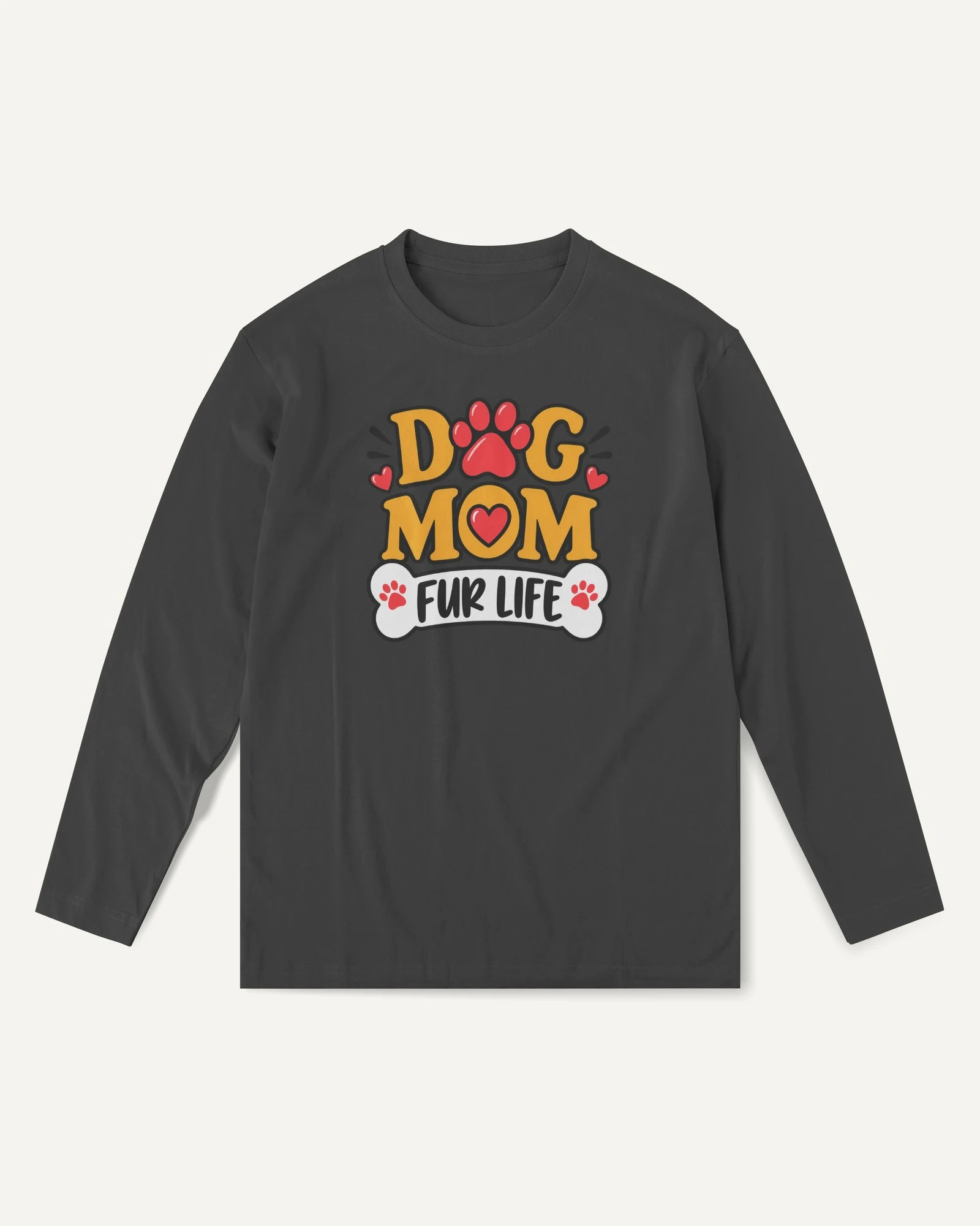 Dog Mom Fur Life Long-Sleeve T-Shirt in Black — front Dog Mom Fur Life Long-Sleeve T-Shirt in Black — front