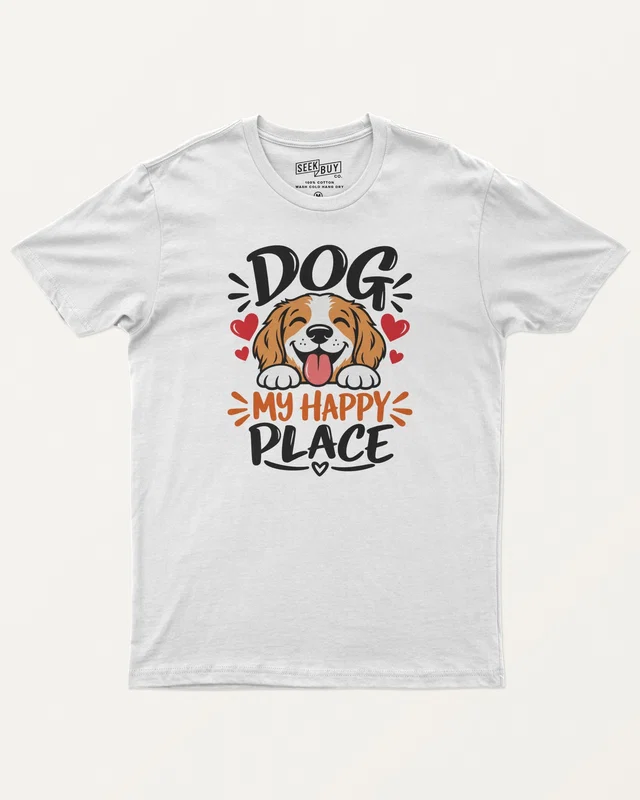 Dog My Happy Place Regular T-Shirt in White — front