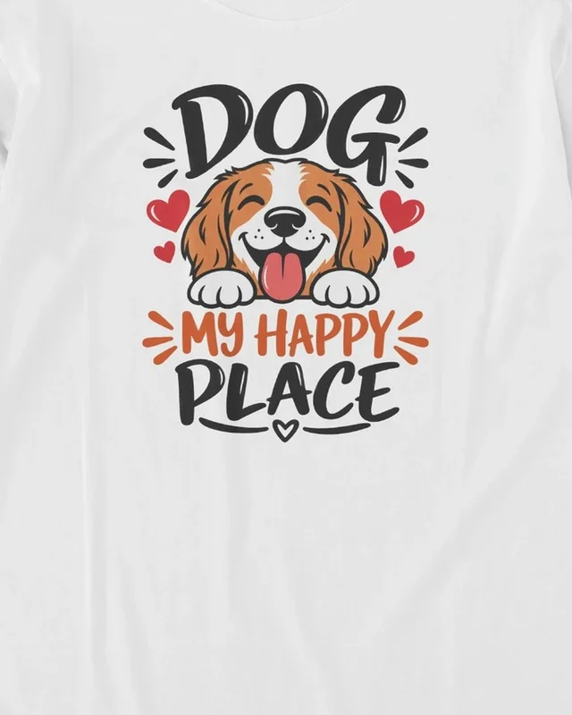 Dog My Happy Place Long-Sleeve T-Shirt in White — design detail
