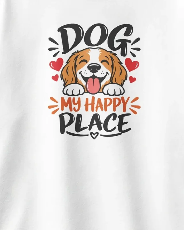 Dog My Happy Place Oversized T-Shirt in White — design detail
