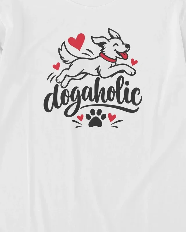 Dogaholic Long-Sleeve T-Shirt in White — design detail