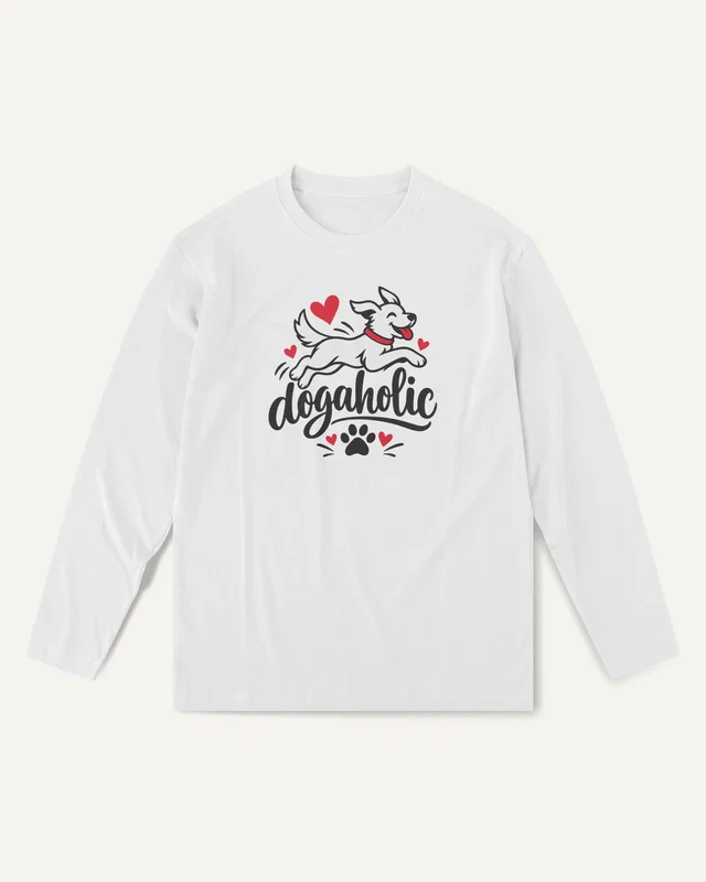 Dogaholic Long-Sleeve T-Shirt in White — front
