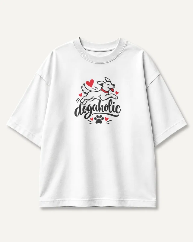 Dogaholic Oversized T-Shirt in White — front