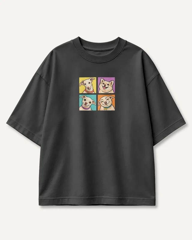 Dog Expressions Oversized T-Shirt in Black — front