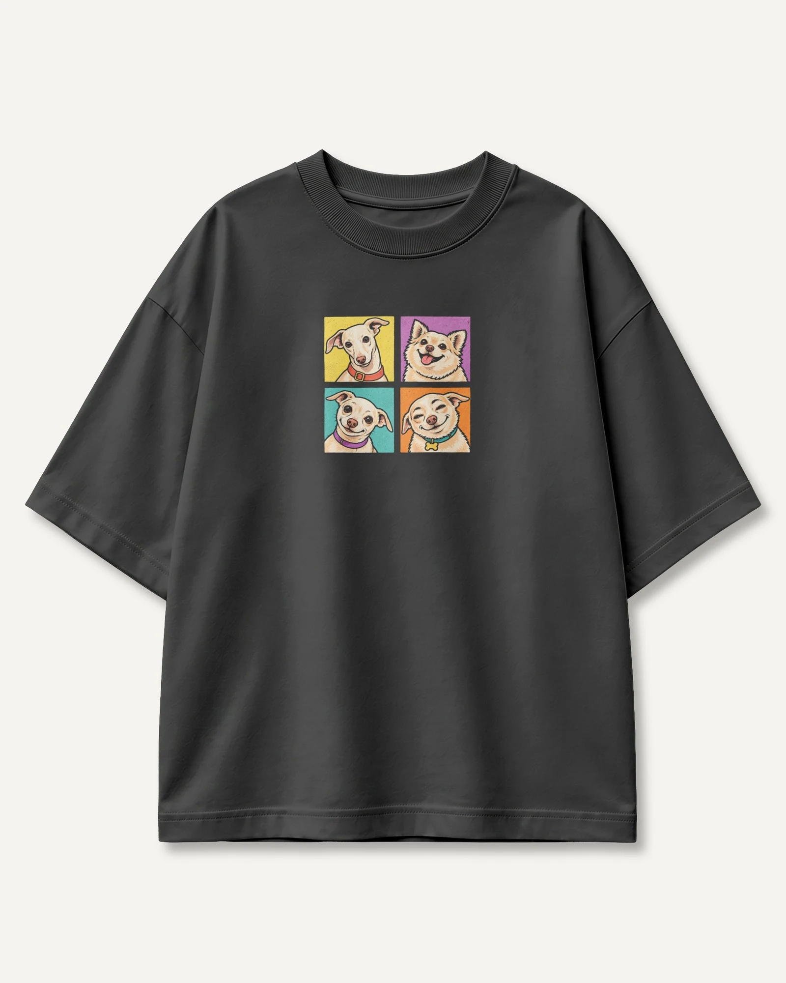 Dog Expressions Oversized T-Shirt in Black — front Dog Expressions Oversized T-Shirt in Black — front