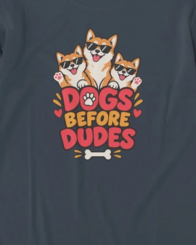 Dogs Before Dudes Long-Sleeve T-Shirt in Navy Blue — design detail