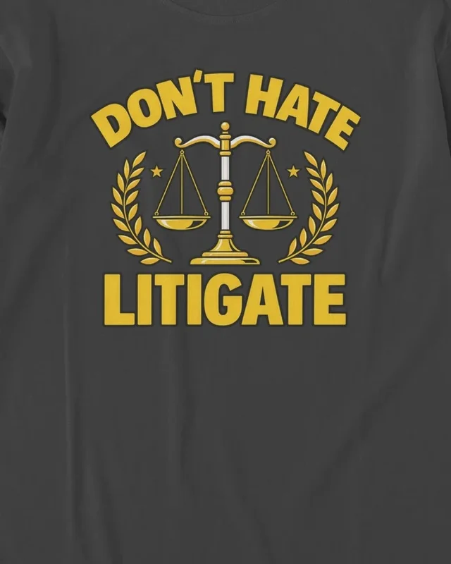 Don't Hate Litigate Long-Sleeve T-Shirt in Black — design detail