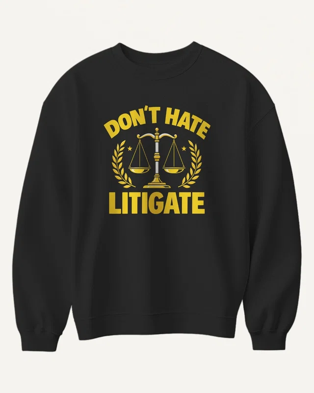 Don't Hate Litigate Sweatshirt in Black — front