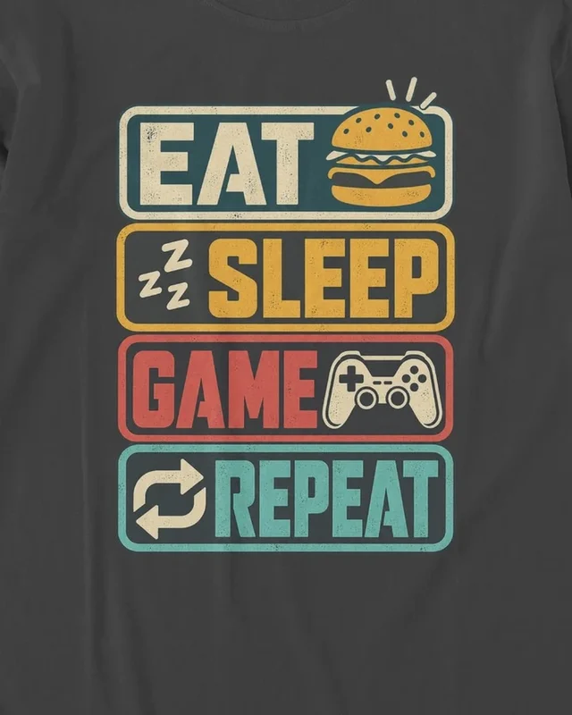 Eat Sleep Game Repeat Long-Sleeve T-Shirt in Black — design detail