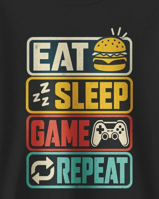 Eat Sleep Game Repeat Sweatshirt in Black — design detail