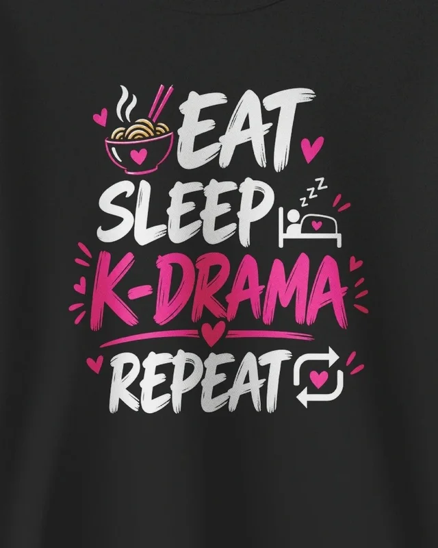 Eat Sleep K-Drama Repeat Sweatshirt in Black — design detail
