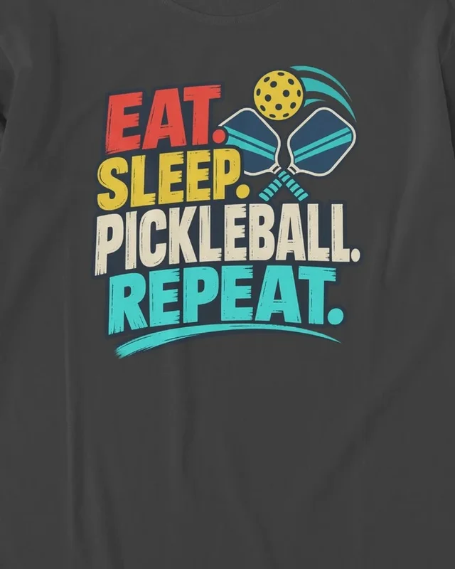 Eat Sleep Pickleball Repeat Long-Sleeve T-Shirt in Black — design detail