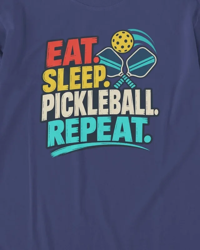 Eat Sleep Pickleball Repeat Long-Sleeve T-Shirt in Royal Blue — design detail