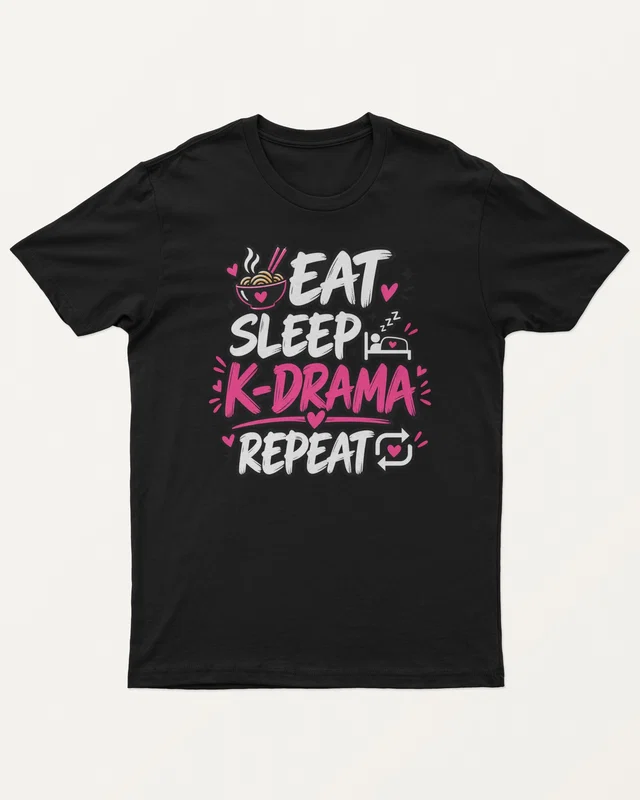 Eat Sleep K-Drama Repeat Regular T-Shirt in Black — front