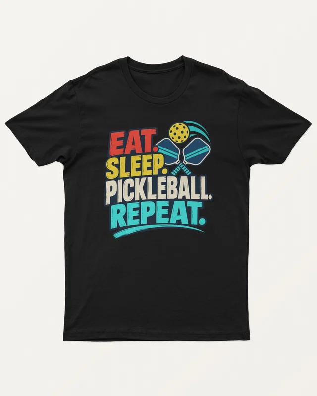 Eat Sleep Pickleball Repeat Regular T-Shirt in Black — front