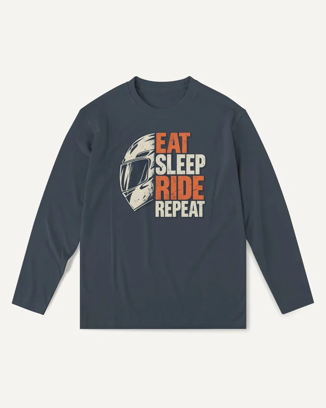 Eat Sleep Ride Repeat - Orange Helmet Long-Sleeve T-Shirt in Navy Blue — front