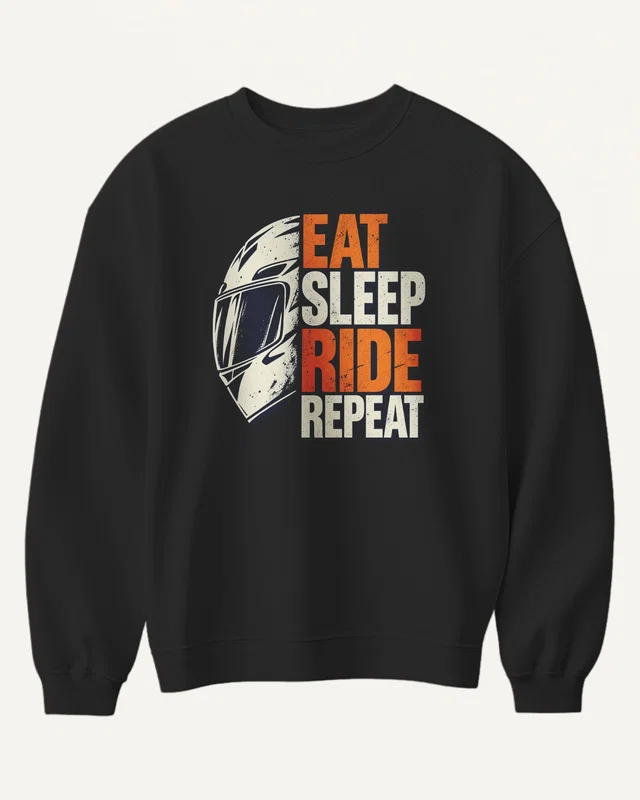 Eat Sleep Ride Repeat - Orange Helmet Sweatshirt in Black — front
